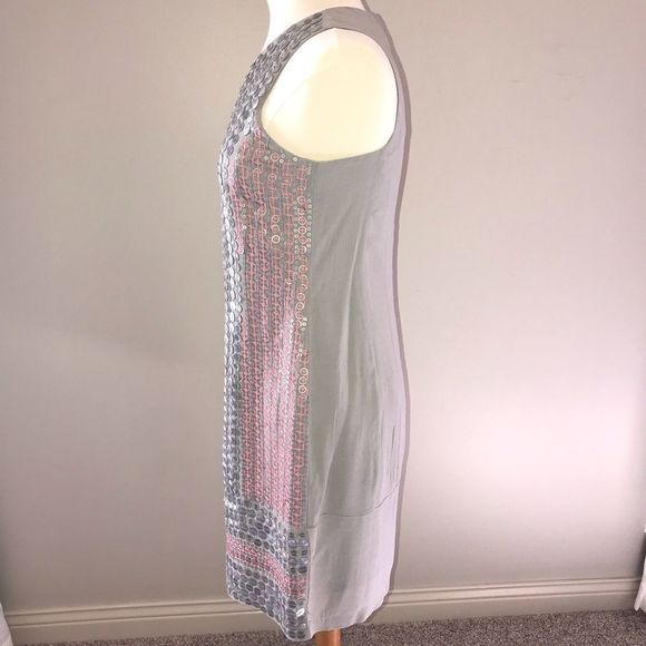 ANTHROPOLOGIE BL^NK LONDON RARE S pink gray dress sequin silver pink - Picture 3 of 13